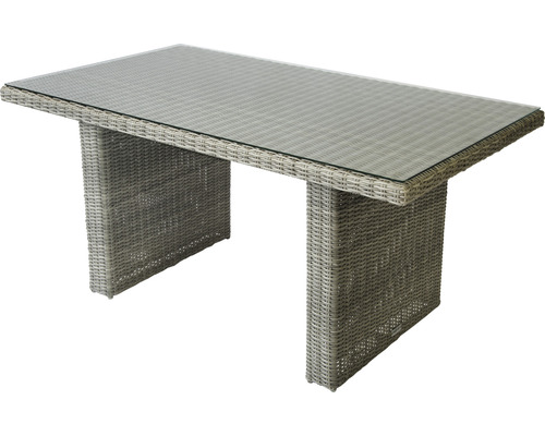 Esstisch für den Garten mit Glasplatte und Rattanoptik