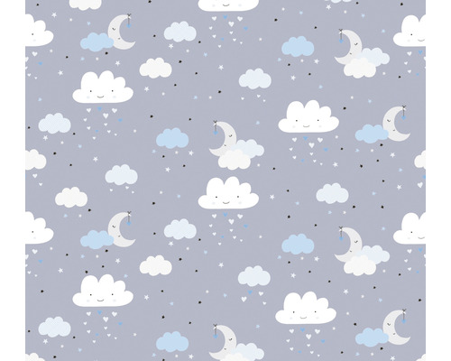 Vliestapete 38125-2 Little Love Himmel blau grau Muster mit Wolken, Monden, Herzen und Sternen