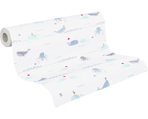 Tapetenrolle mit Walen, Kraken und Seesternen