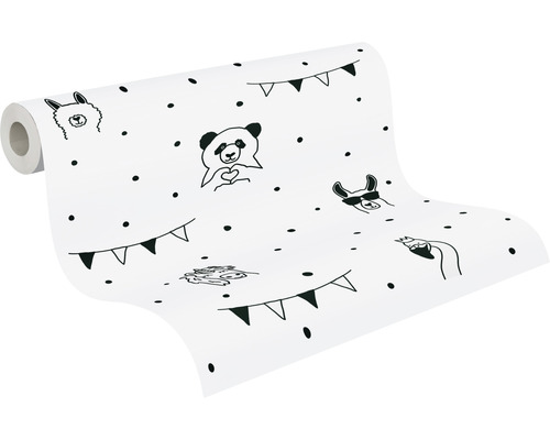 Tapetenrolle mit Panda-, Lama- und Flamingomuster