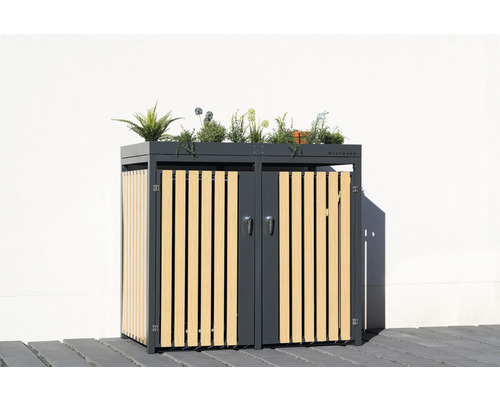 Mülltonnenbox WESTMANN inkl. zwei Pflanzkästen 134 x 84 x 125 cm grau-Holzoptik