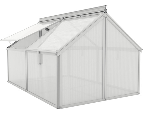 Gewächshaus mit Dachfenster und Tür