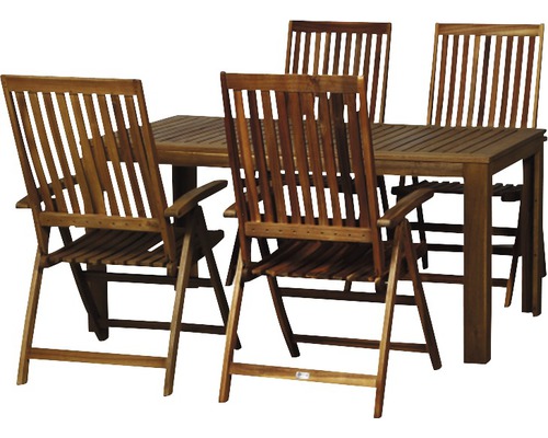 Gartenmöbelset Gardamo Paleros Klappsessel 4-Sitzer 5-teilig braun Gartentisch mit vier Stühlen aus Holz