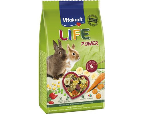 Nagerfutter, Vitakraft Life für Zwergkaninchen 600 g Vitakraft Life Power Zwergkaninchenfutter Packung