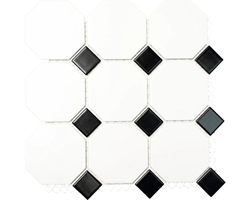 Keramikmosaik Octa G 948N 30,0x30,0 cm weiß schwarz Mosaikfliese mit achteckigen und quadratischen Formen