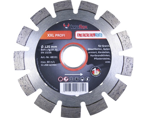 Trennscheibe Durchmesser 125 Millimeter für Granit, Waschbeton, Beton armiert, Kiesbeton, Hartbrandklinker und Pflastersteine