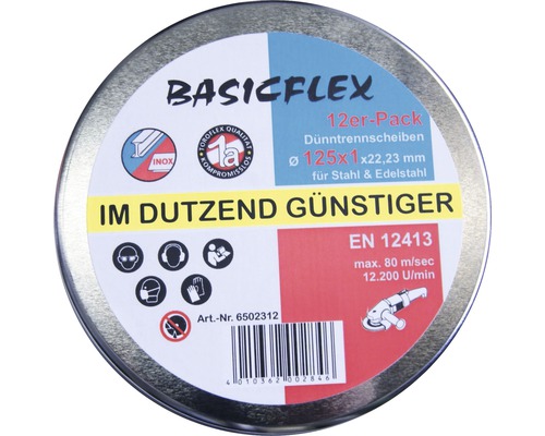 Basicflex Trennscheiben im 12er Pack, geeignet für Stahl und Edelstahl, Durchmesser 125 Millimeter