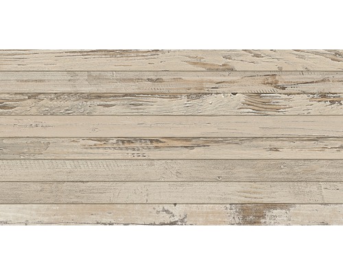 Feinsteinzeug Dekorfliese Tribeca Miel 32x62,5 cm beige matt Helle Holzpaneele mit abgenutzter Oberfläche