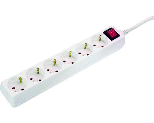 Steckdosenleiste 6-fach mit Schalter, 3G1,5, weiß, 5 m
