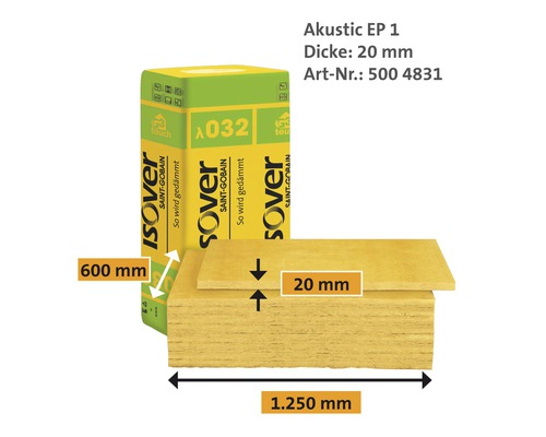 Isover Akustic EP 1 Dämmplatte, 20 mm dick, mit Verpackung