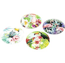 Vier Deko-Magnete mit Vogel- und Blumenmotiven