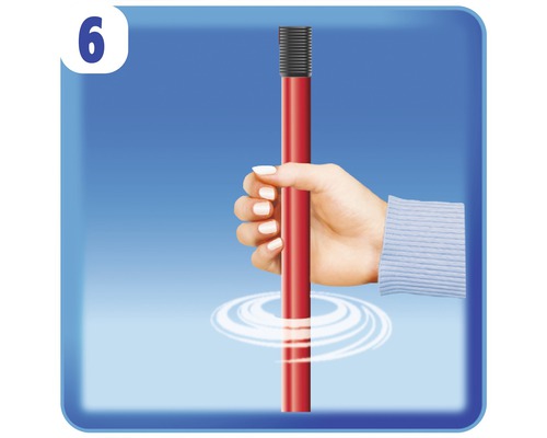 Illustration einer Hand, die eine Reinigungsstange hält