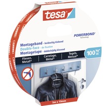 Tesa Montageband Powerbond, doppelseitig klebend, 5 Meter mal 19 Millimeter, geeignet für Fliesen und Metall