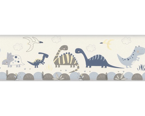 Papier-Bordüre rasch Bambino XVIII Dinosaurier blau 5 m x 17 cm Tapetenbordüre mit Dinosaurier-Motiv für Kinderzimmer