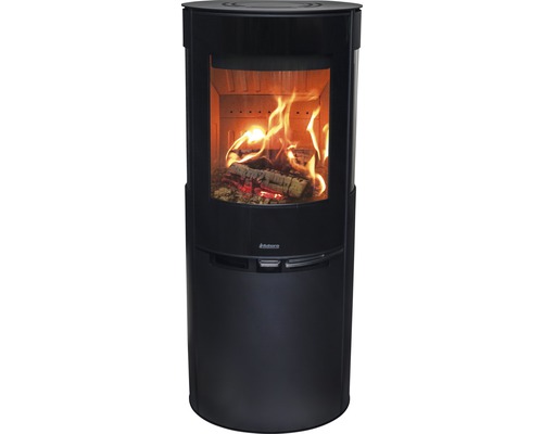 Kaminofen Aduro 9-5 Lux Air Stahl gussgrau 6 kW mit Holzfach Holzofen mit brennendem Holz