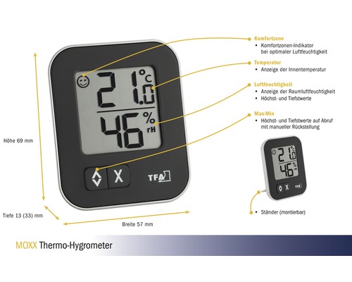 Innen- und Außenthermometer Digital TFA MOXX Kunststoff weiß