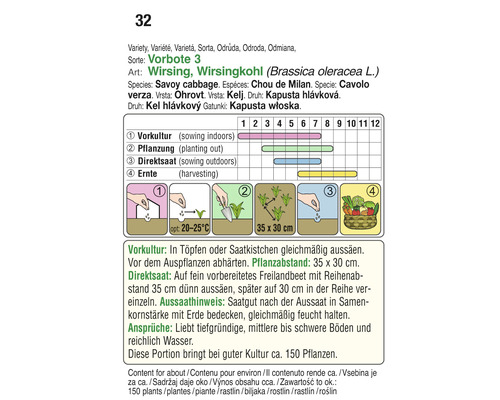 Informationen zu Aussaat und Ernte von Wirsing