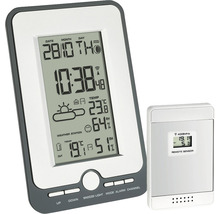 Wetterstation mit Innen- und Außensensor zur Anzeige von Temperatur und Luftfeuchtigkeit.