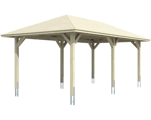 Holzpavillon mit Dach und Stützpfosten