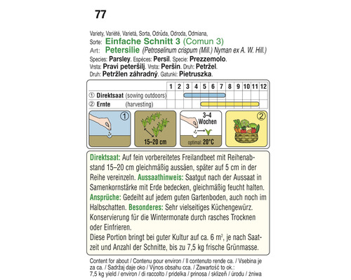 Informationen zu Aussaat und Ernte von Petersilie