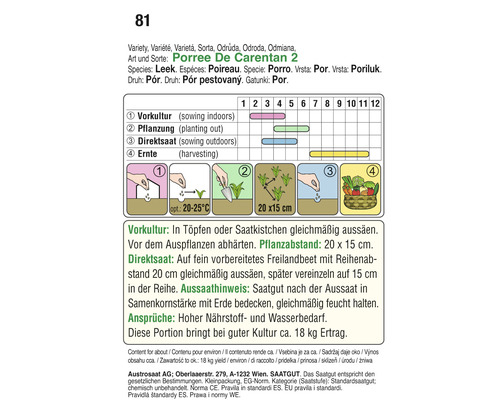 Aussaatkalender für Porree De Carentan 2
