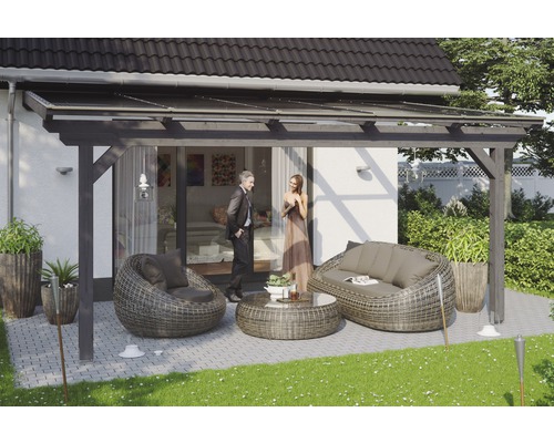 Terrassenüberdachung SKAN HOLZ Ancona 541x350 cm schiefergrau Terrasse mit Sitzgruppe unter einem Terrassendach