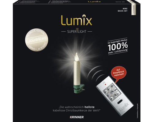 Lumix Superlight Christbaumkerzen Mini Basis Set Cashmere mit Fernbedienung in Verpackung