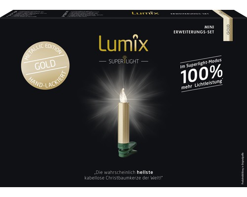 Lumix Mini Erweiterungsset Christbaumkerze in Gold Metallic Edition, handlackiert