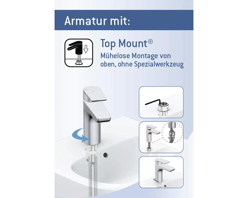 Waschtischarmatur mit Top Mount Funktion für einfache Montage