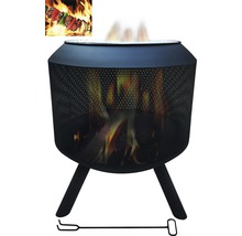 Feuerstelle mit Funkenschutzgitter und Schürhaken