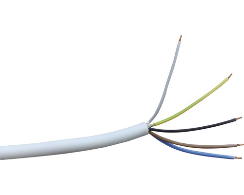 Mantelleitung NYM-J 5x1,5 mm², 50 m grau Elektrokabel mit fünf Adern und weißer Ummantelung