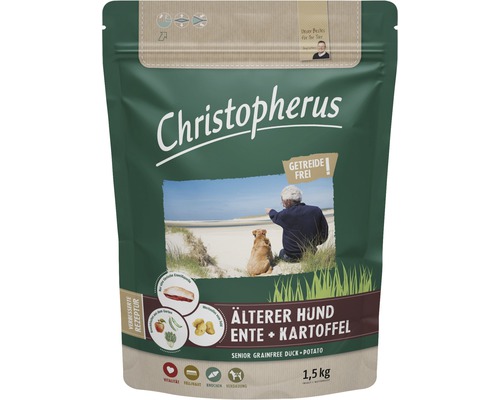 Hundefutter trocken Christ Älterer Hund Ente & Kartoffel 1,5 kg Christopherus Trockenfutter für ältere Hunde mit Ente und Kartoffel, getreidefrei, 1,5 Kilogramm