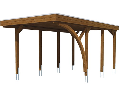 Holzcarport mit Flachdach und Metallankern