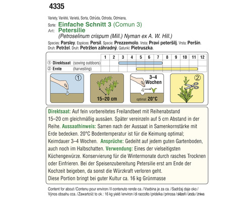 Informationen zur Aussaat und Ernte von Petersilie