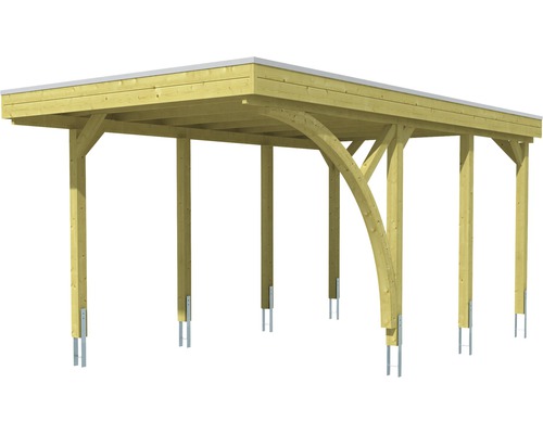 Holzcarport mit Flachdach auf Metallankern