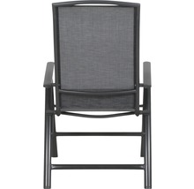 Gartenstuhl aus Metall und Textil von hinten