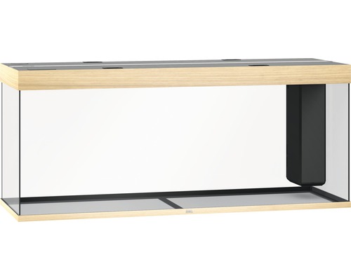 Leeres Aquarium mit Holzumrandung und Filter