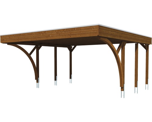 Holzcarport mit Flachdach und Stahlpfosten