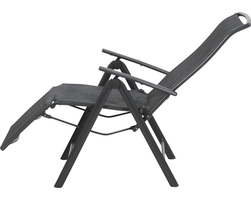 Verstellbarer Gartenstuhl mit Armlehnen und Fußstütze