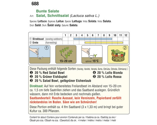 Informationen zum bunten Salatsaatband mit Direktsaat- und Erntehinweisen
