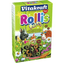 Vitakraft Rollis Party Nagerfutter Verpackung mit Abbildung von Kaninchen, Hamster und Meerschweinchen
