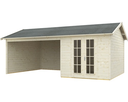 Holzgartenhaus mit Carport und Doppeltür