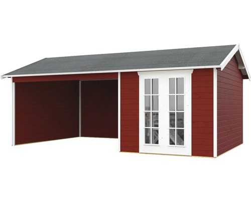 Holzgartenhaus mit Carport und Doppeltür