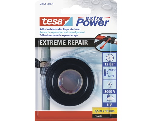 Reparaturband Tesa extra Power Extreme Repair schwarz 19 mm x 2,5 m Tesa extra Power selbstverschweißendes Reparaturband, 2,5 m x 19 mm, zum Abdichten und Isolieren