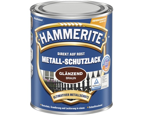 Hammerite Metallschutzlack, direkt auf Rost, braun, glänzend im Farbbehälter