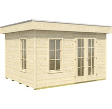Holzgartenhaus mit zwei Fenstern und Doppeltür