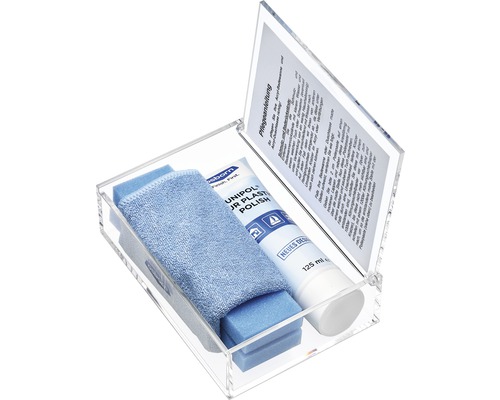 Ausbesserungsset Ottofond Acryl-Polish für Acrylwannen 125 ml Reinigungsset für Acrylglas mit Polierpaste, Reinigungstüchern und Reinigungsschaum in einer transparenten Box