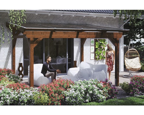 Terrassenüberdachung SKAN HOLZ Sanremo 434x350 cm nußbaum Überdachte Terrasse mit Sitzgelegenheiten im Garten