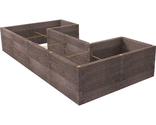 Hochbeet aus Holz mit mehreren Fächern
