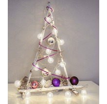 Dekorativer Weihnachtsbaum aus Holz mit Beleuchtung, Weihnachtskugeln und Tannenzapfen